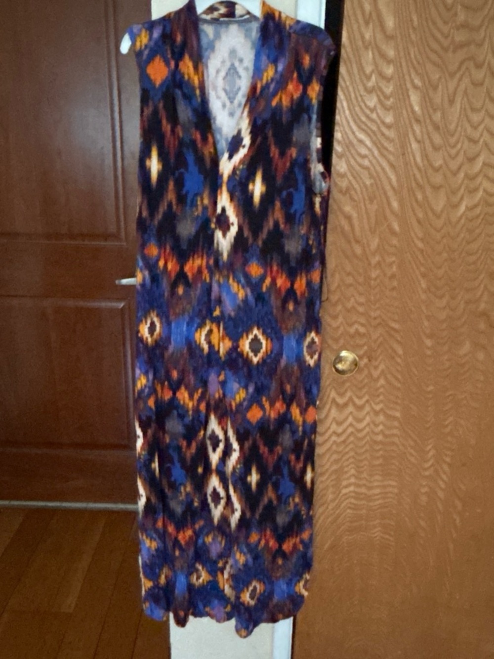 Sleeveless Maxi Skirt with Blue and Orange Ikat Print